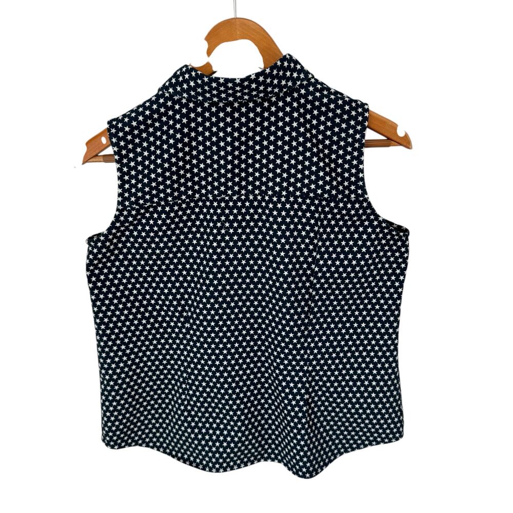 TANTRUMS Navy with White Stars Vintage Sleeveless Blouse Womens PM Patriotic - Picture 8 of 11